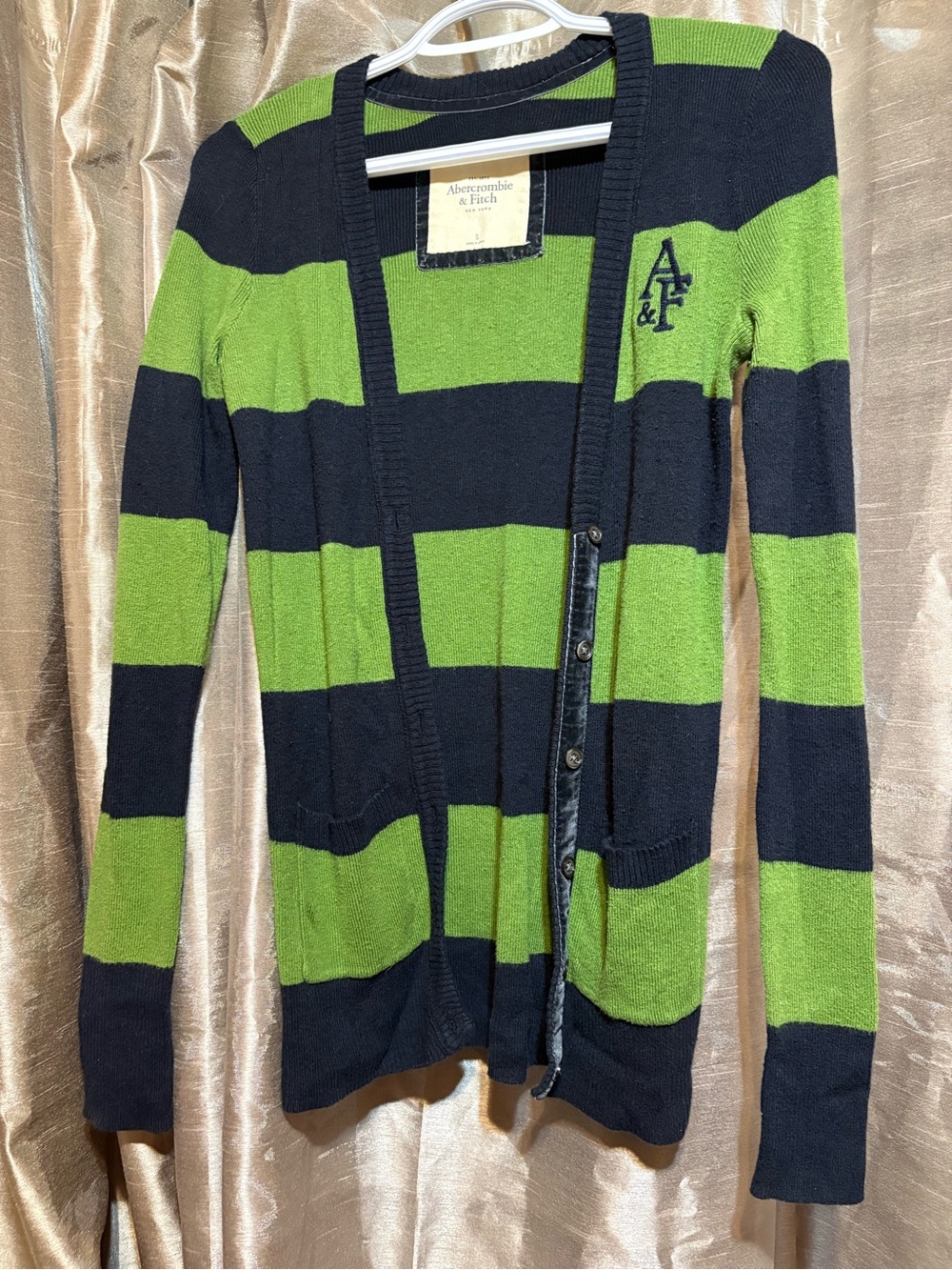 Abercrombie & Fitch Green and Navy Striped y2k button up Cardigan